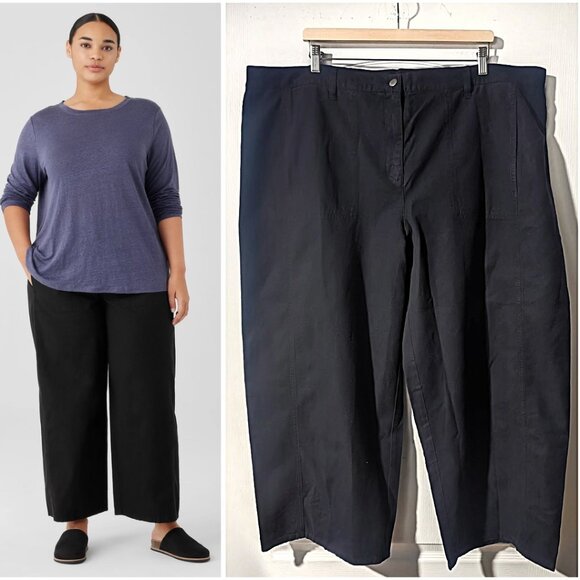 Eileen Fisher | Cotton Hemp Stretch Wide-Leg Pant In Black - Picture 1 of 11